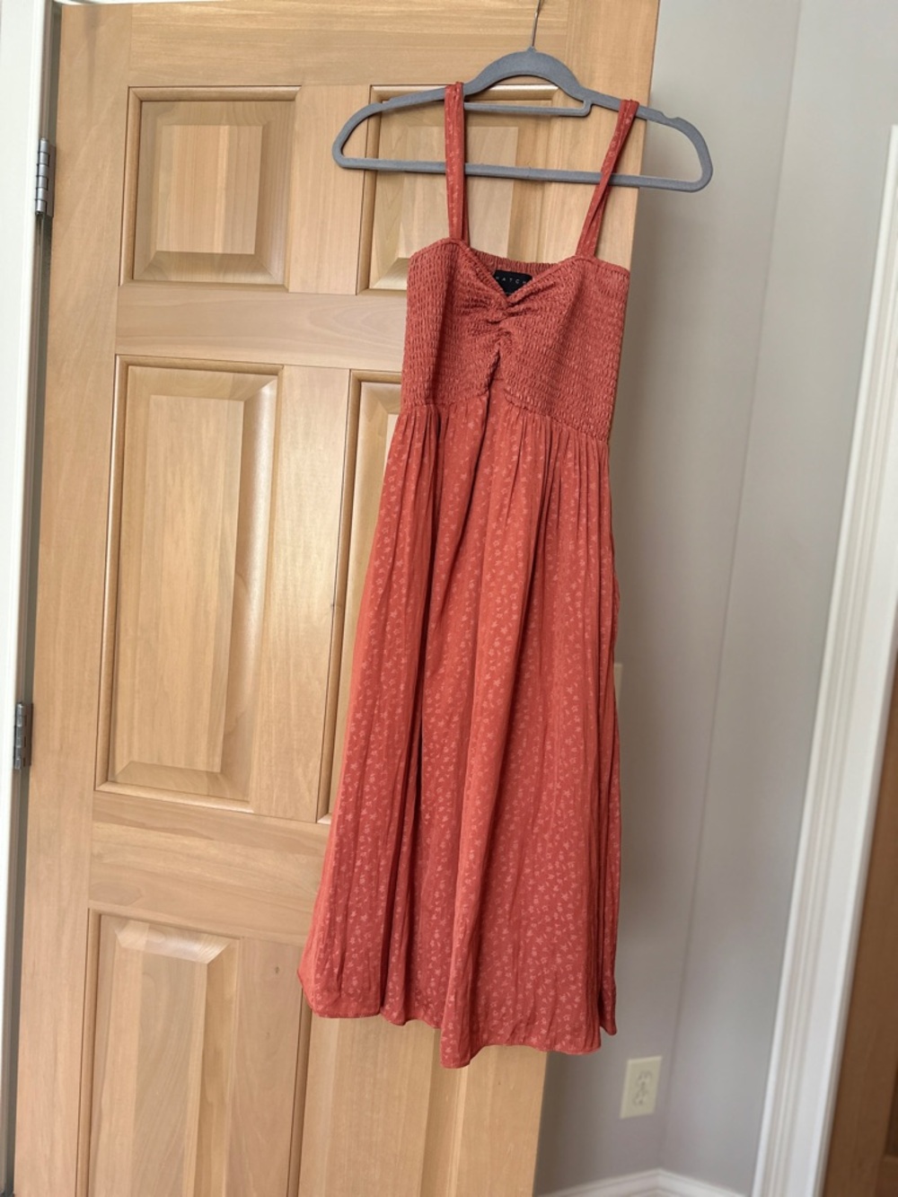 Hatch Rust Smocked Midi Dress with Thin Straps